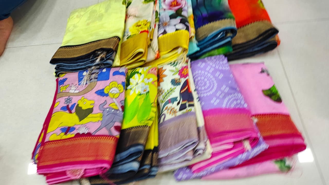 Mangalagiri Digital Print Small Boarder Sarees- RS002