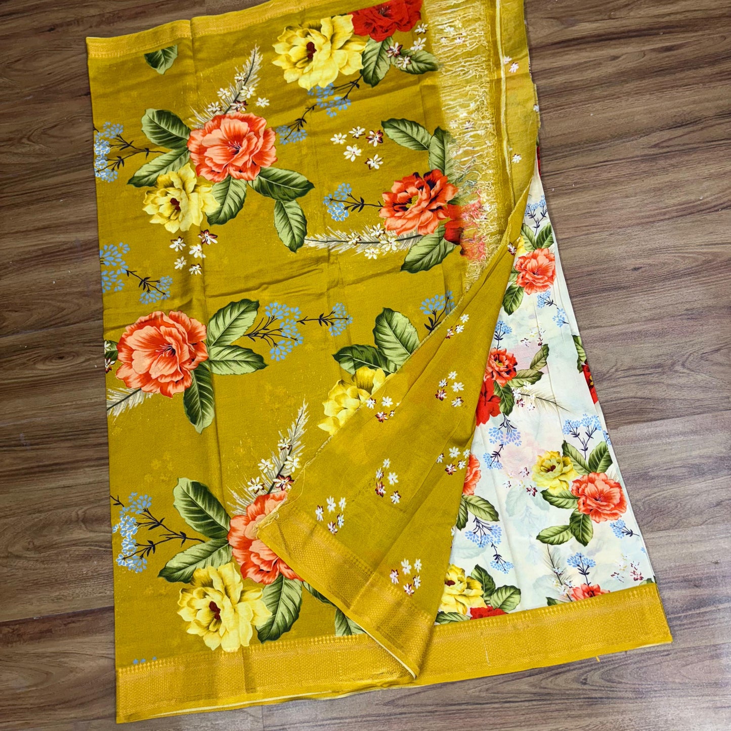 Mangalagiri Digital Print Small Boarder Sarees- RS002