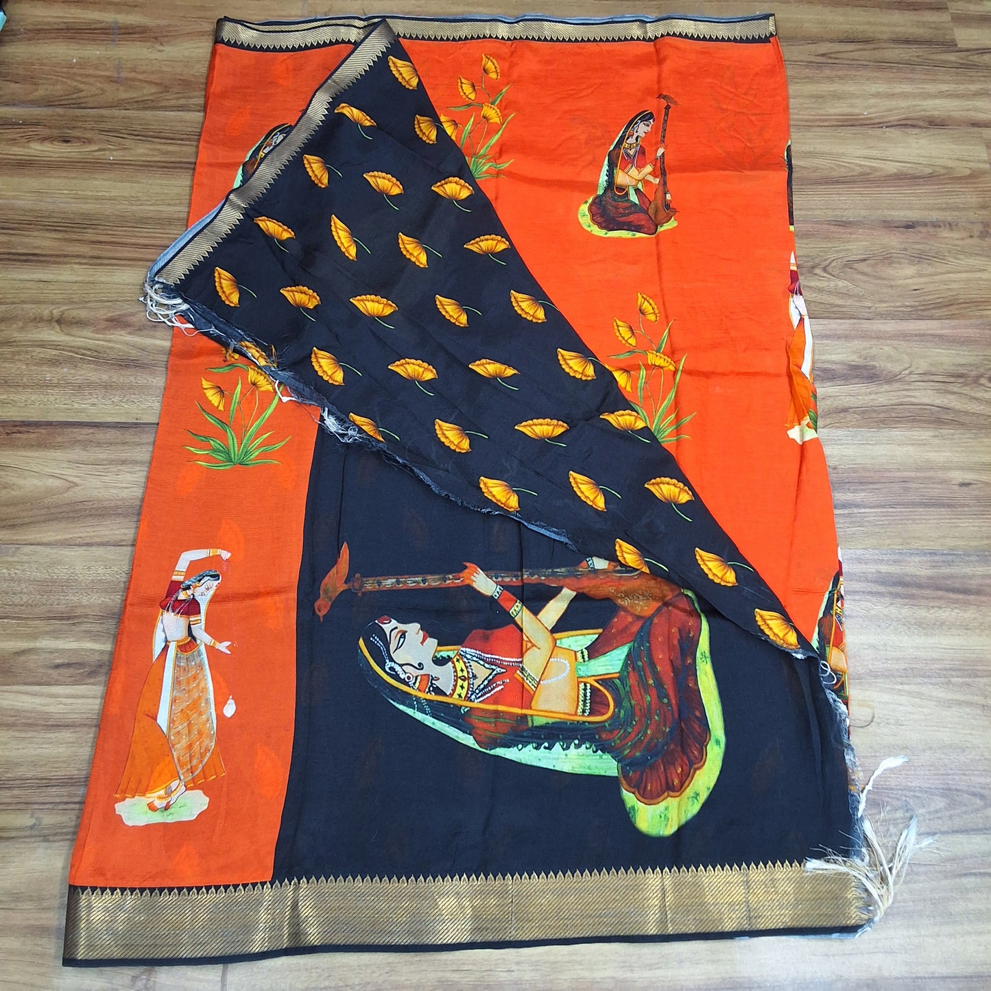 Mangalagiri Digital Print Small Boarder Sarees- RS002