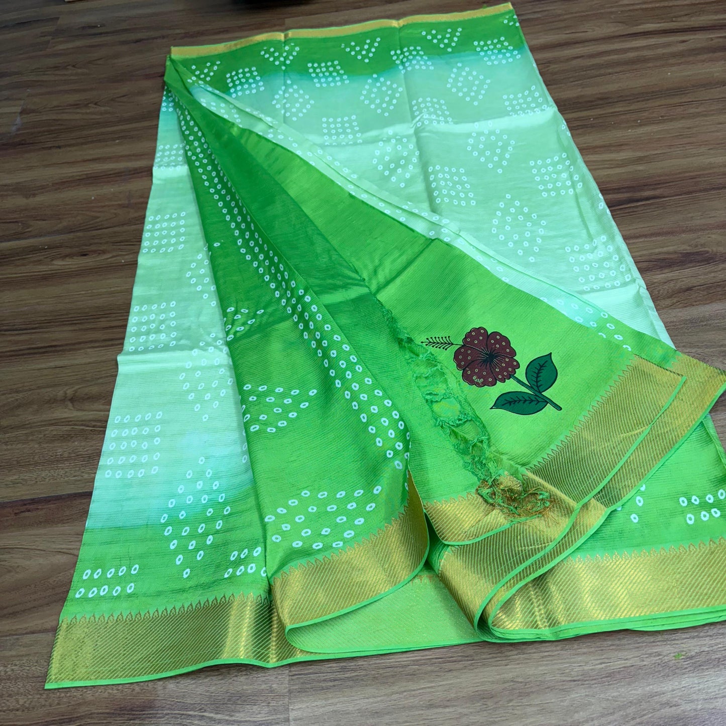 Rs0034-7 Mangalagiri Pattu Bandini Print Sarees