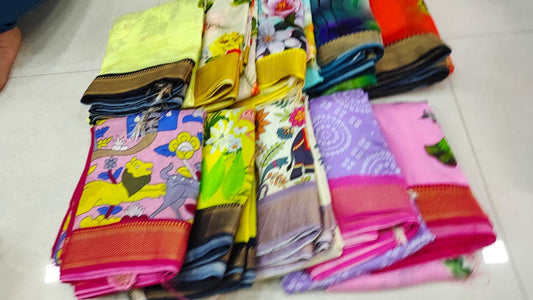 Mangalagiri Digital Print Small Boarder Sarees- RS002