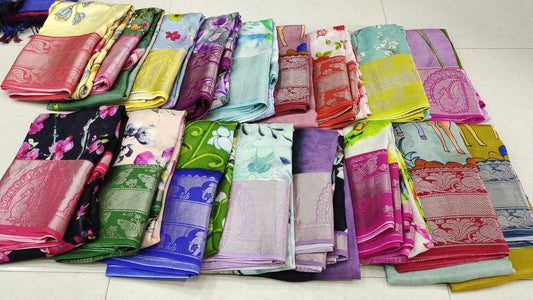 Mangalagiri Silk Digital Print Big boarder Sarees RS003