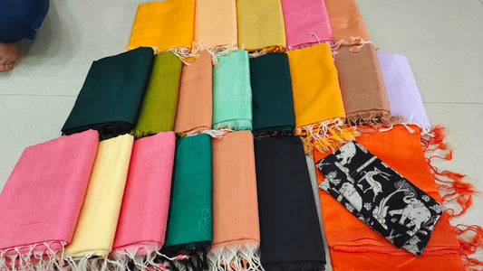 Mangalagiri Plain Silk Saree with Running Blouse - RS001