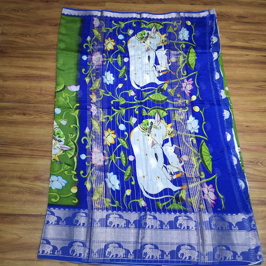 Mangalagiri Silk Digital Print Big boarder Sarees RS003-16