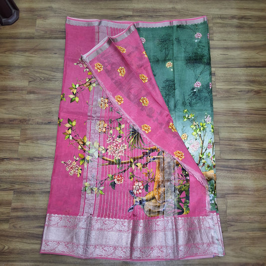 Mangalagiri Silk Digital Print Big boarder Sarees RS003-10