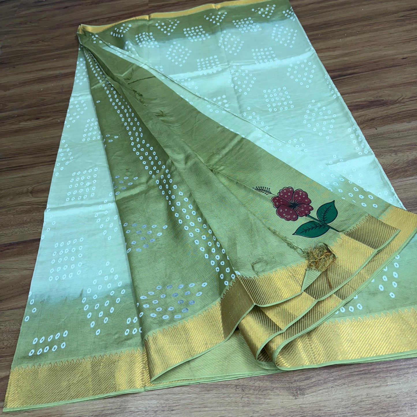 Rs0034-Mangalagiri pattu Bandini print Sarees