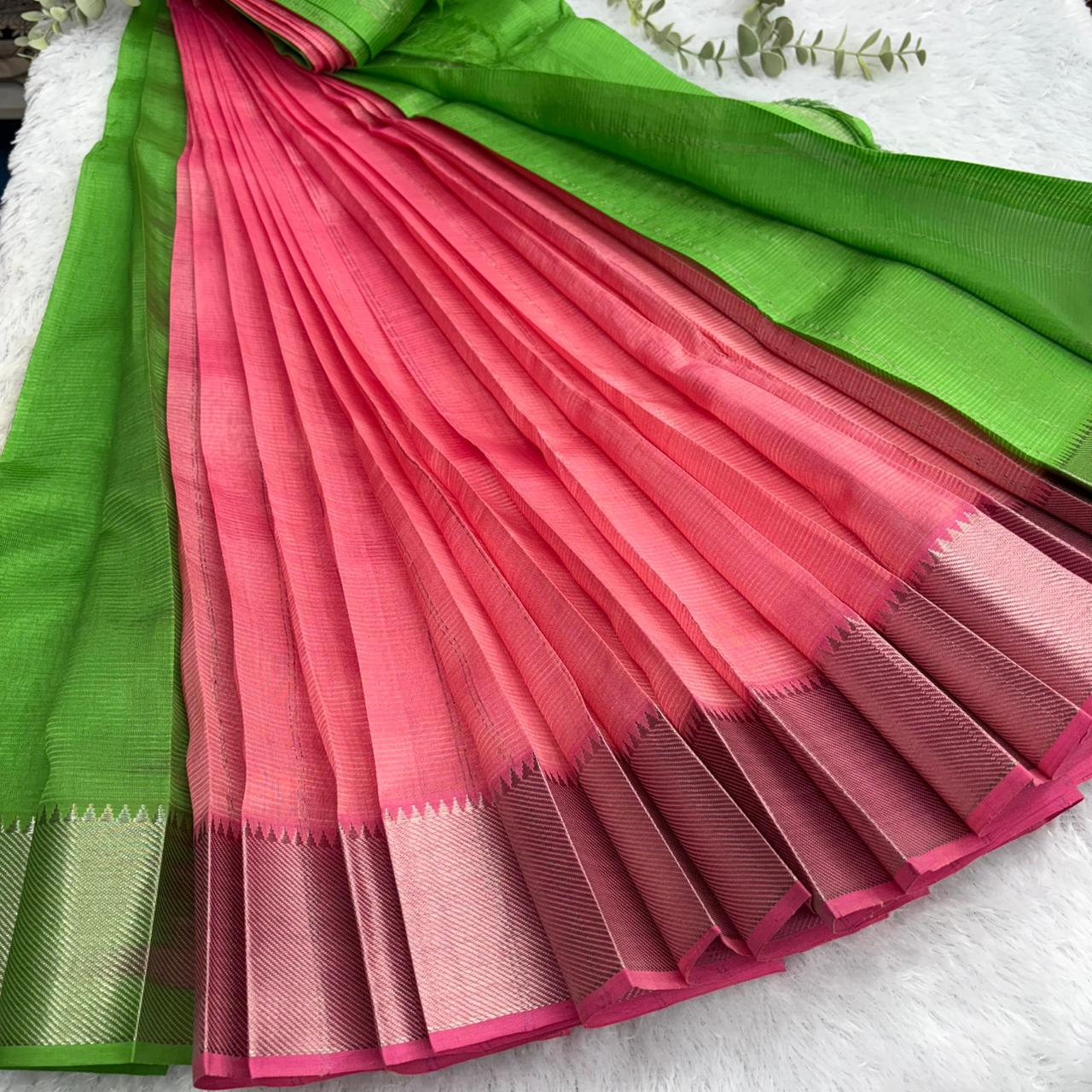 Rs0060-2 Mangalagiri Silk Handloom 150-50 border pattu lines kuppadam saree