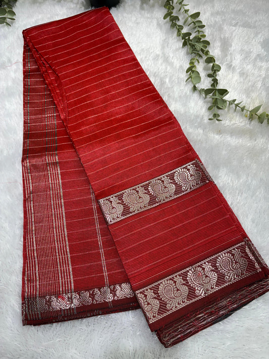 Rs0077-1 Mangalagiri pattu  checks sarees with Peacock gap border