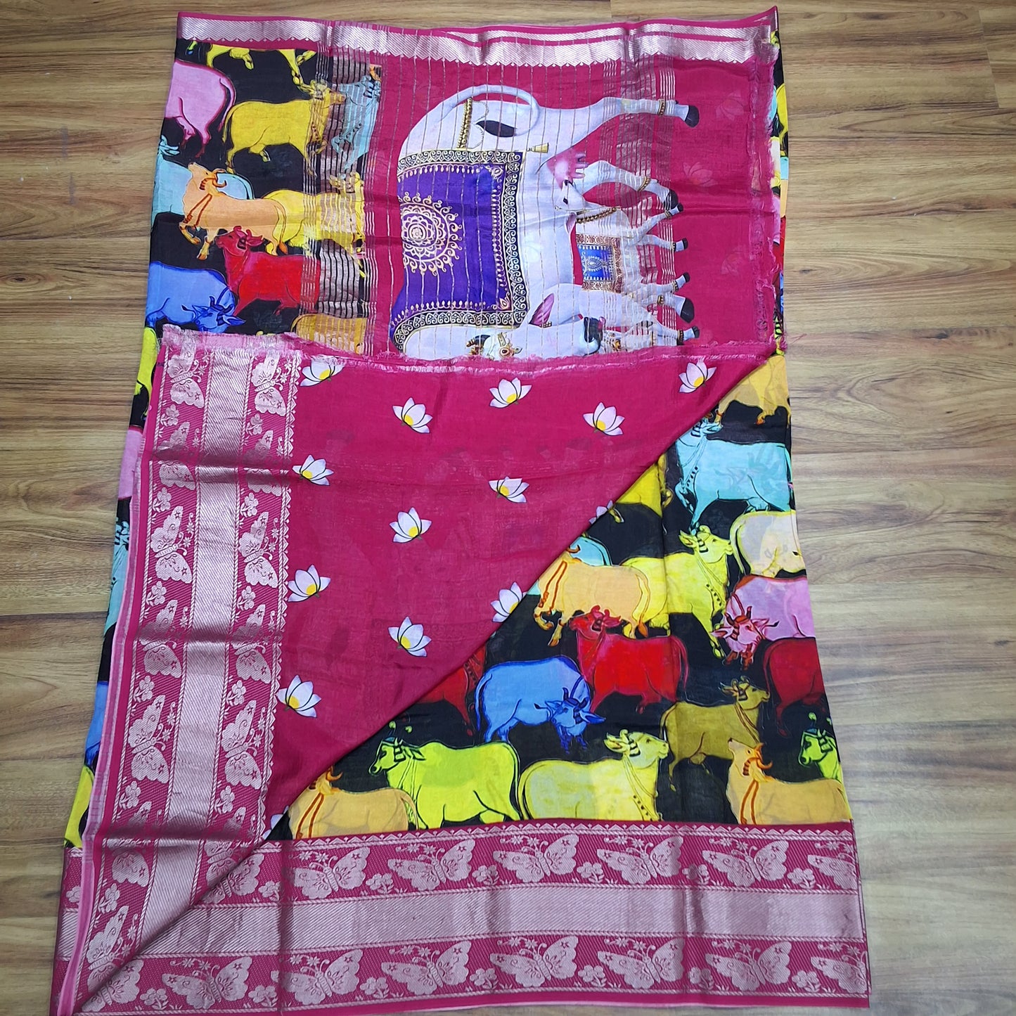 Mangalagiri Silk Digital Print Big boarder Sarees RS003