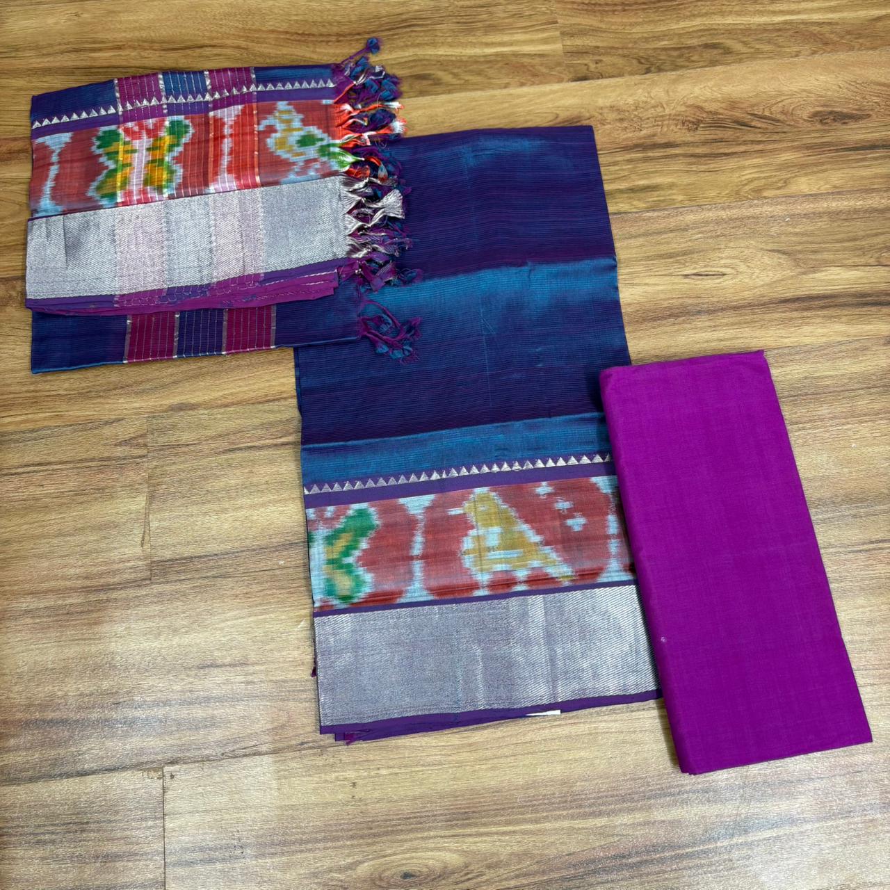 RS0033-3  Mangalagiri Pattu Pochampalli Design Dress Materials