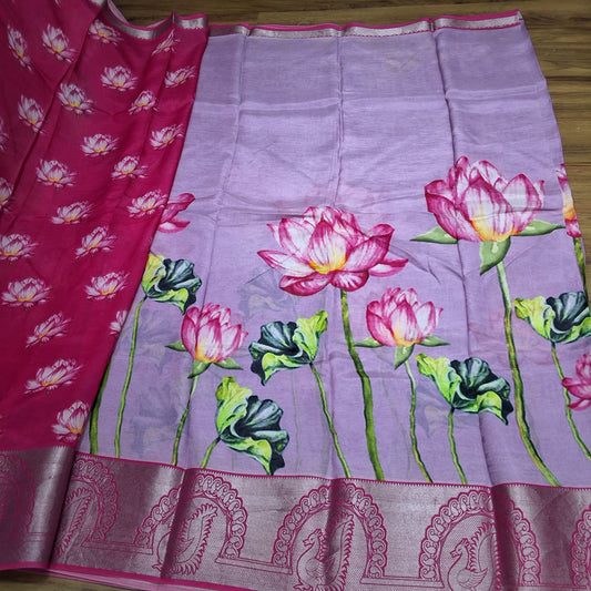 Mangalagiri Silk Digital Print Big boarder Sarees RS003-15