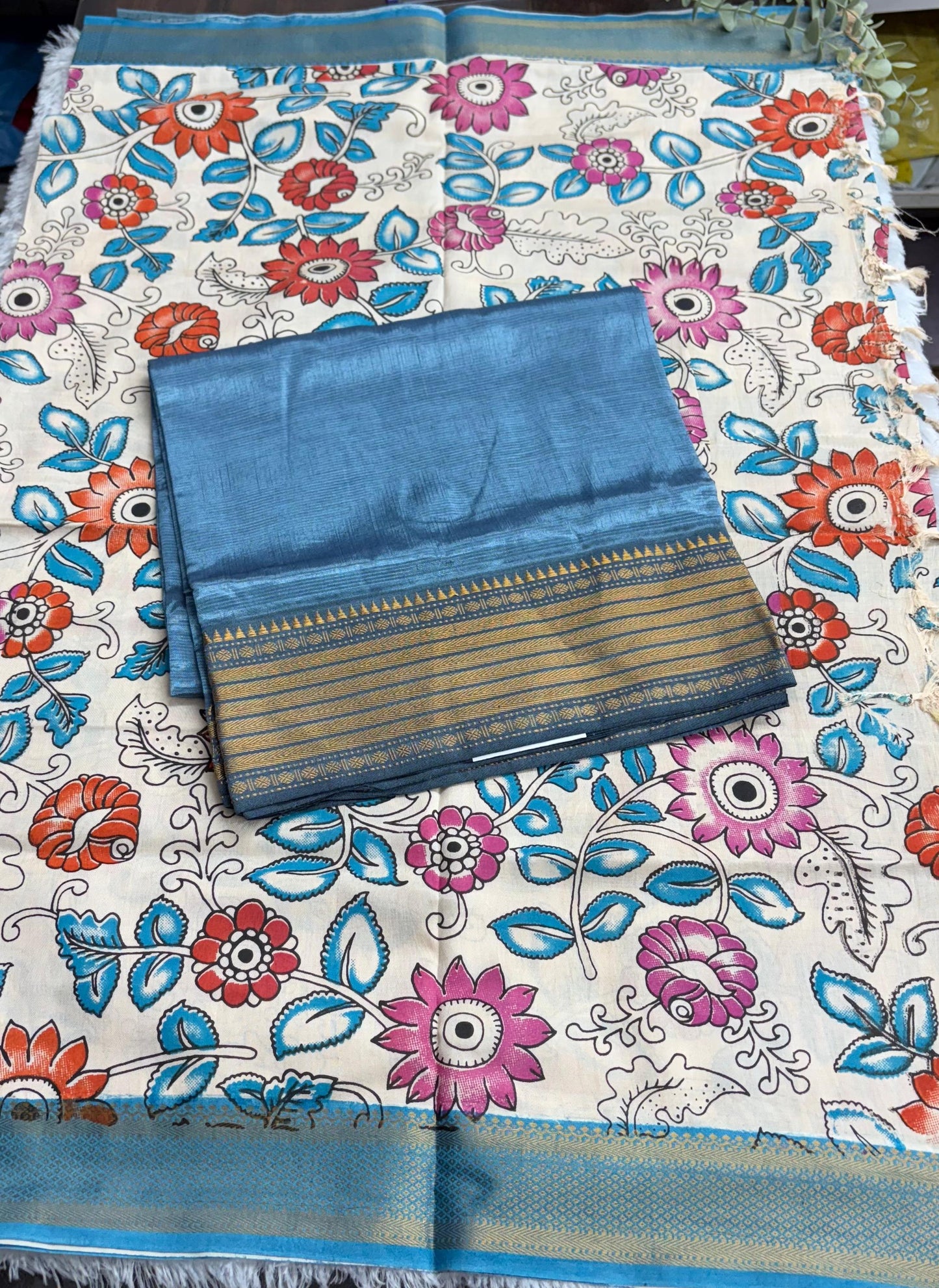Rsp007-1 mangalagiri powerloom dressmaterials with kalamkari dupatta