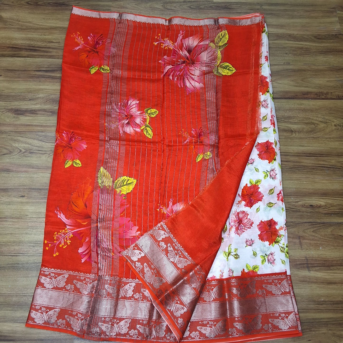 Mangalagiri Silk Digital Print Big boarder Sarees RS003