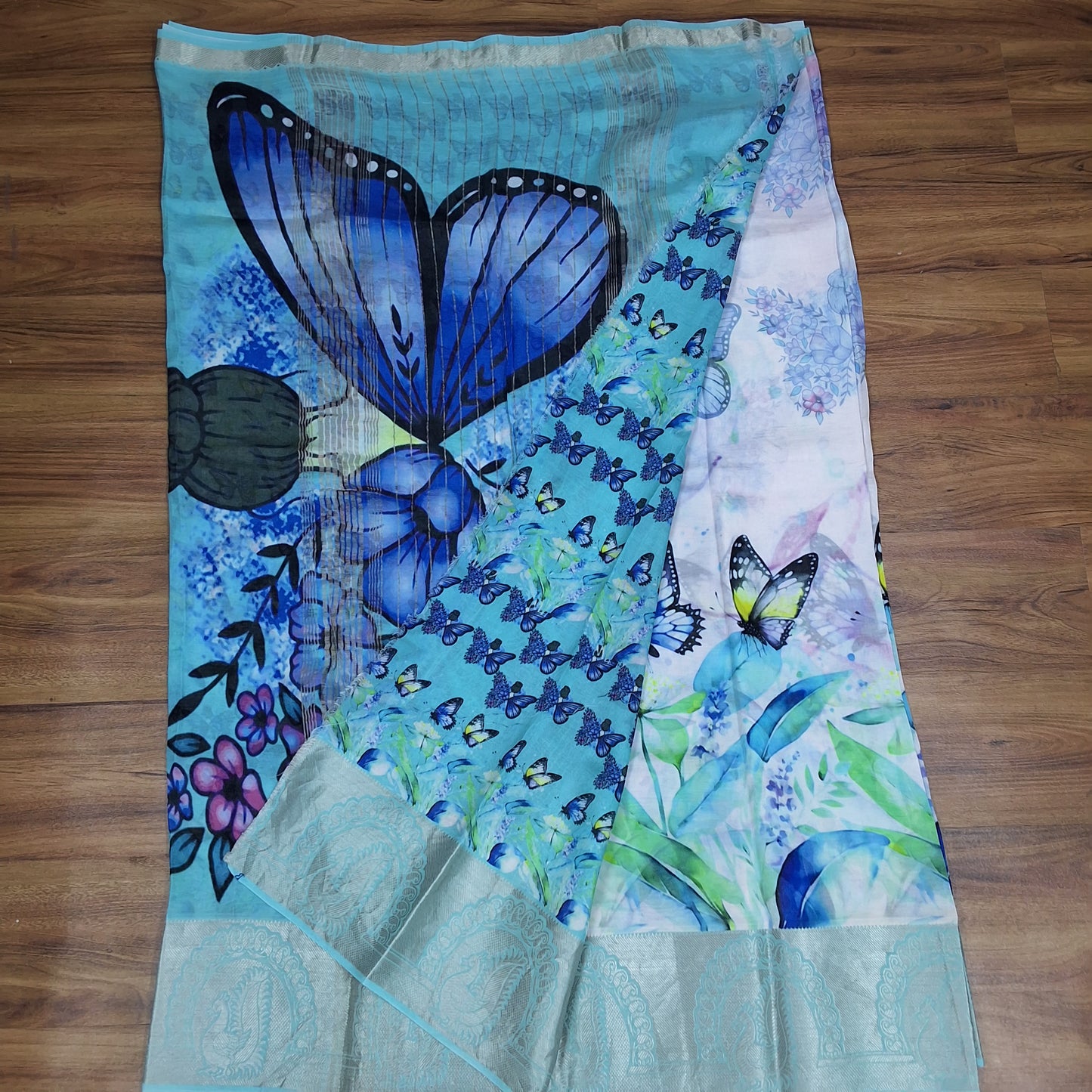 Mangalagiri Silk Digital Print Big boarder Sarees RS003