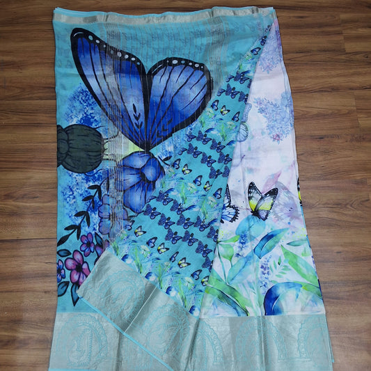 Mangalagiri Silk Digital Print Big boarder Sarees RS003-6