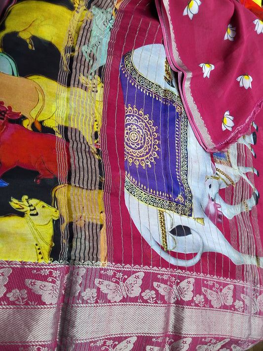 Rs003-1 Mangalagiri pattu Digital print sarees