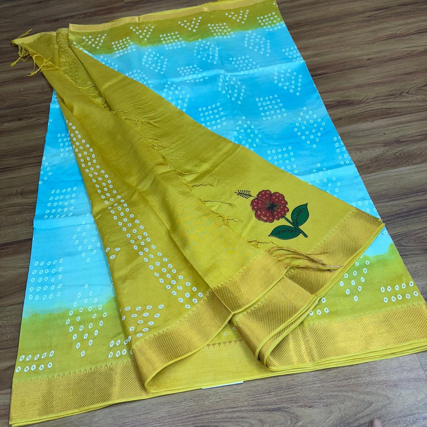 Rs0034-Mangalagiri pattu Bandini print Sarees