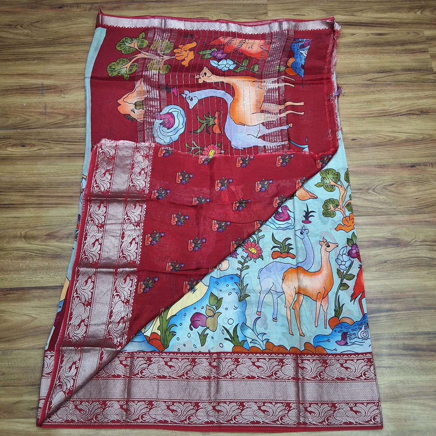 Mangalagiri Silk Digital Print Big boarder Sarees RS003
