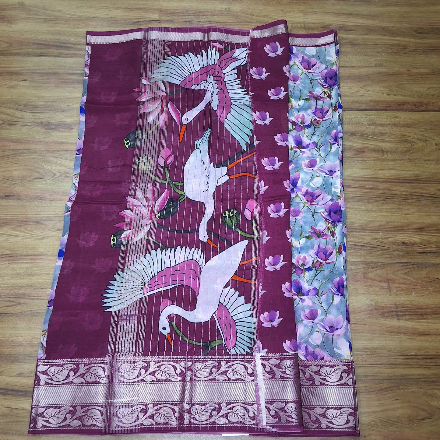 Mangalagiri Silk Digital Print Big boarder Sarees RS003-9