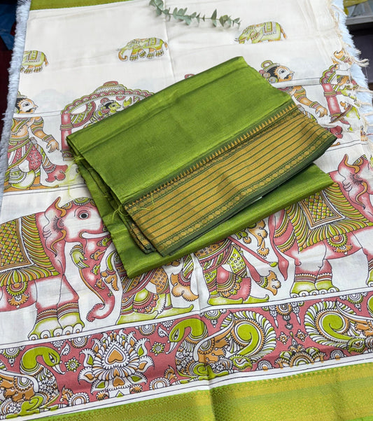Rsp007-2 Mangalagiri pattu powerloom dressmaterials with kalamkari dupatta