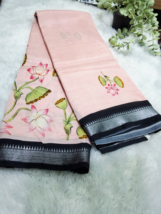 Rs0075-1 Mangalagiri pattu handloom  digital print sarees