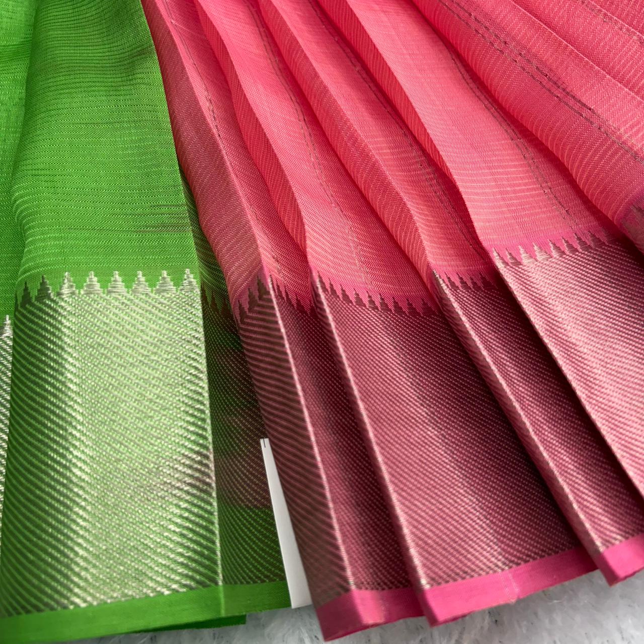 Rs0060-2 Mangalagiri Silk Handloom 150-50 border pattu lines kuppadam saree