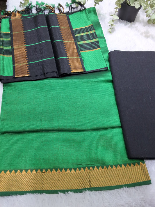 Rs0017-2 Mangalagiri pattu handloom 50-50 border dressmaterials
