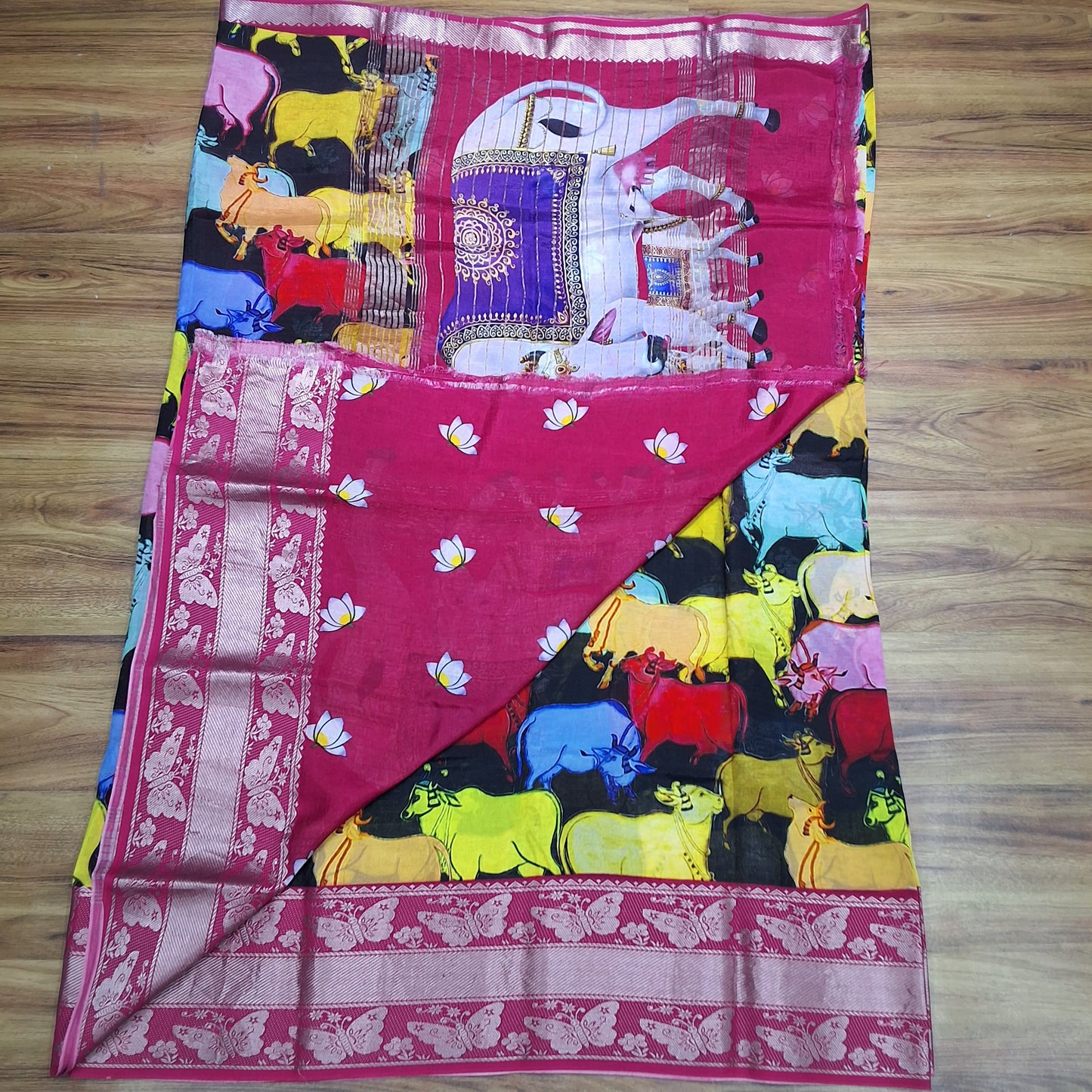 Mangalagiri Silk Digital Print Big boarder Sarees RS003