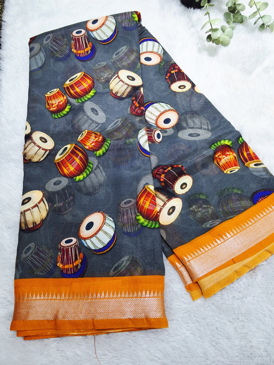 Rs0075-4 Mangalagiri pattu handloom digital print sarees