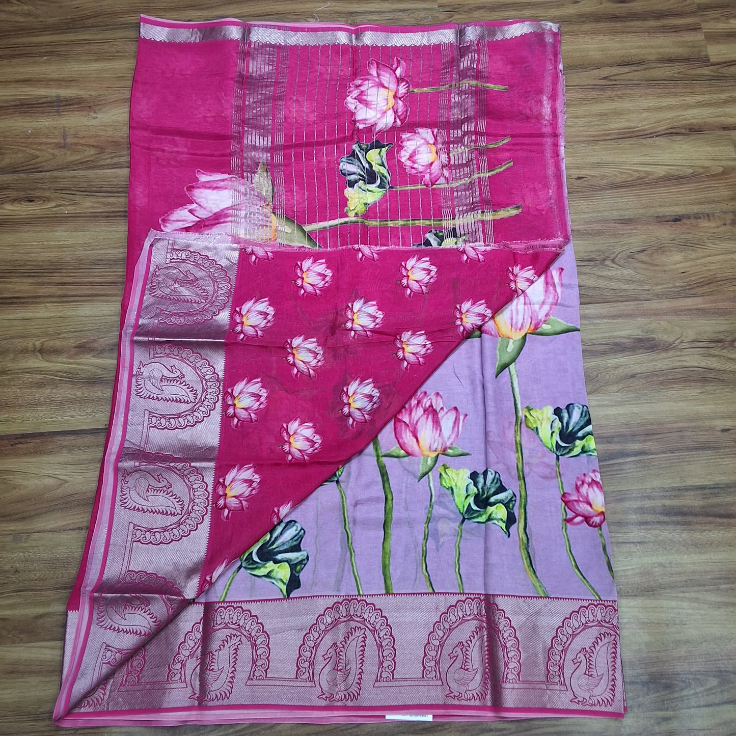 Mangalagiri Silk Digital Print Big boarder Sarees RS003