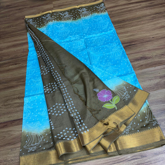 Rs0034-2    Mangalagiri Pattu Bandini Print Sarees