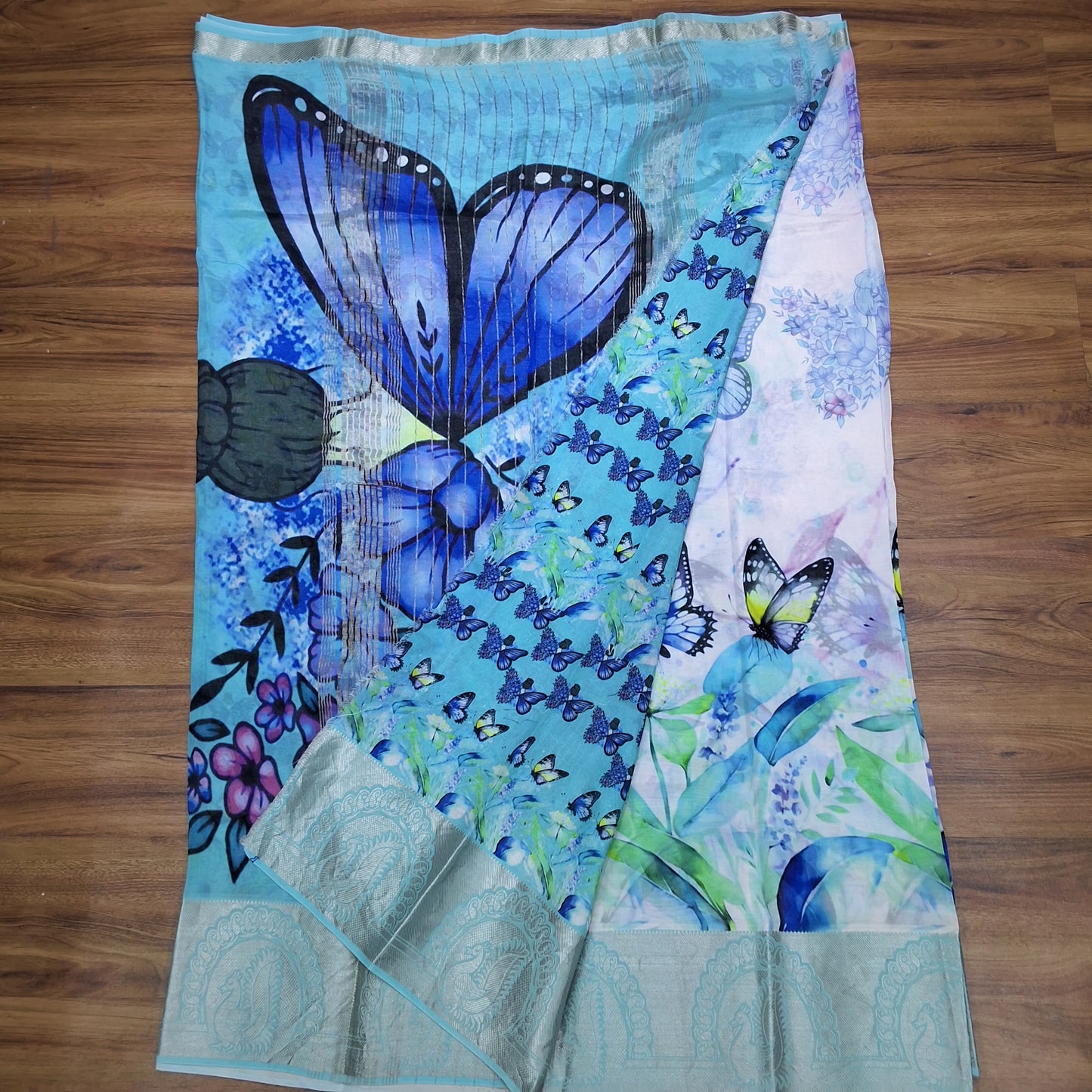 Mangalagiri Silk Digital Print Big boarder Sarees RS003