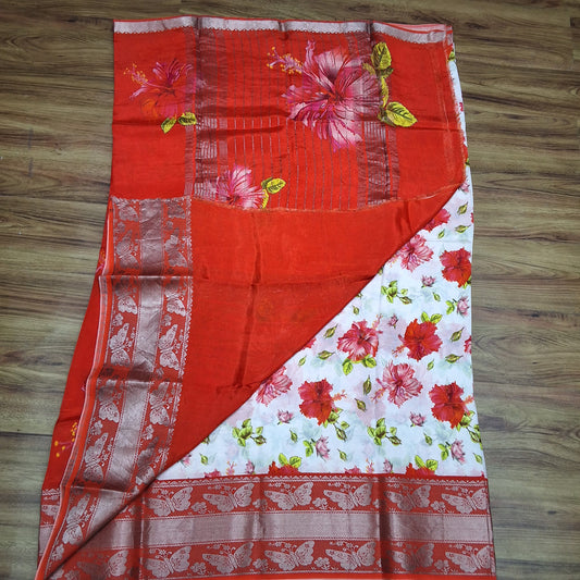 Mangalagiri Silk Digital Print Big boarder Sarees RS003-12