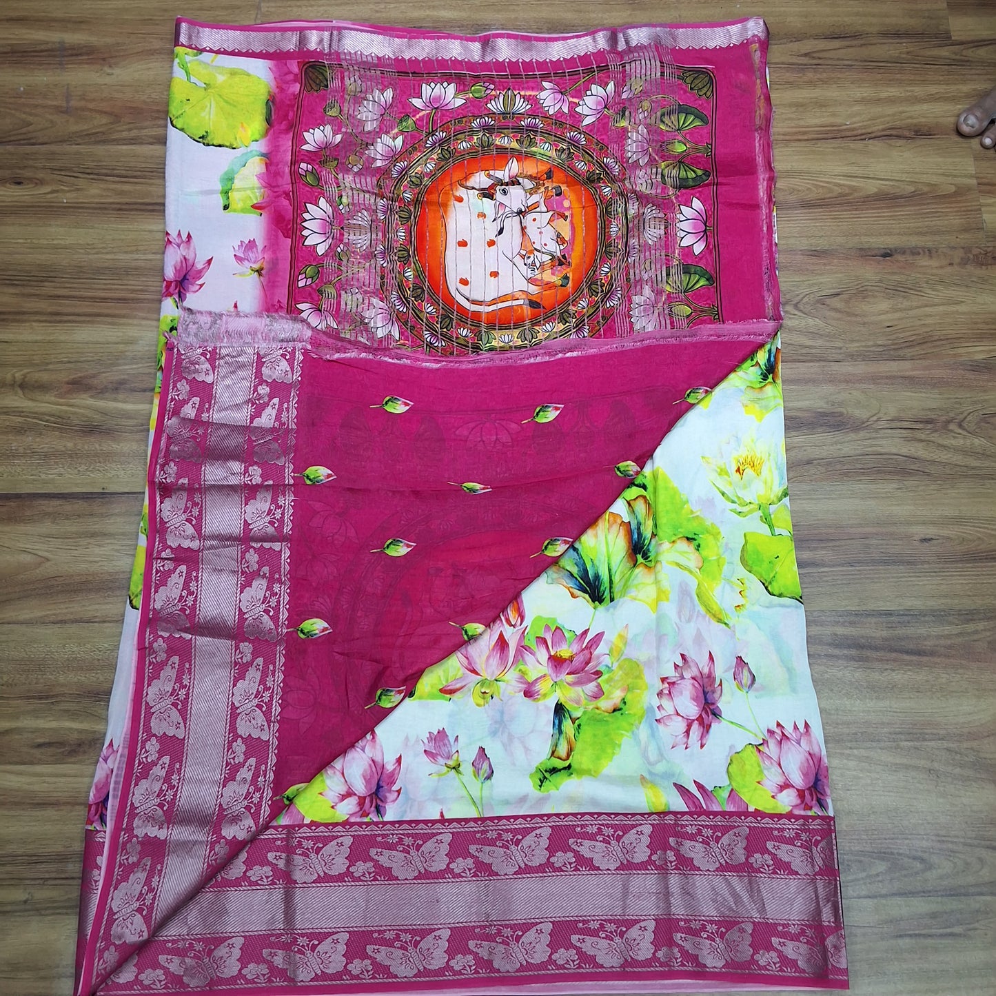 Mangalagiri Silk Digital Print Big boarder Sarees RS003