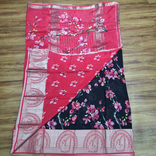 Mangalagiri Silk Digital Print Big boarder Sarees RS003-4
