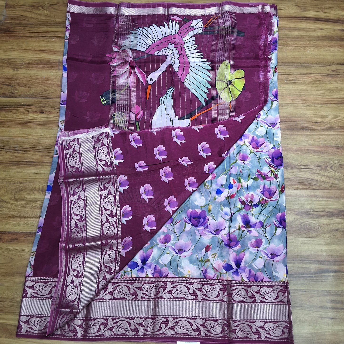 Mangalagiri Silk Digital Print Big boarder Sarees RS003