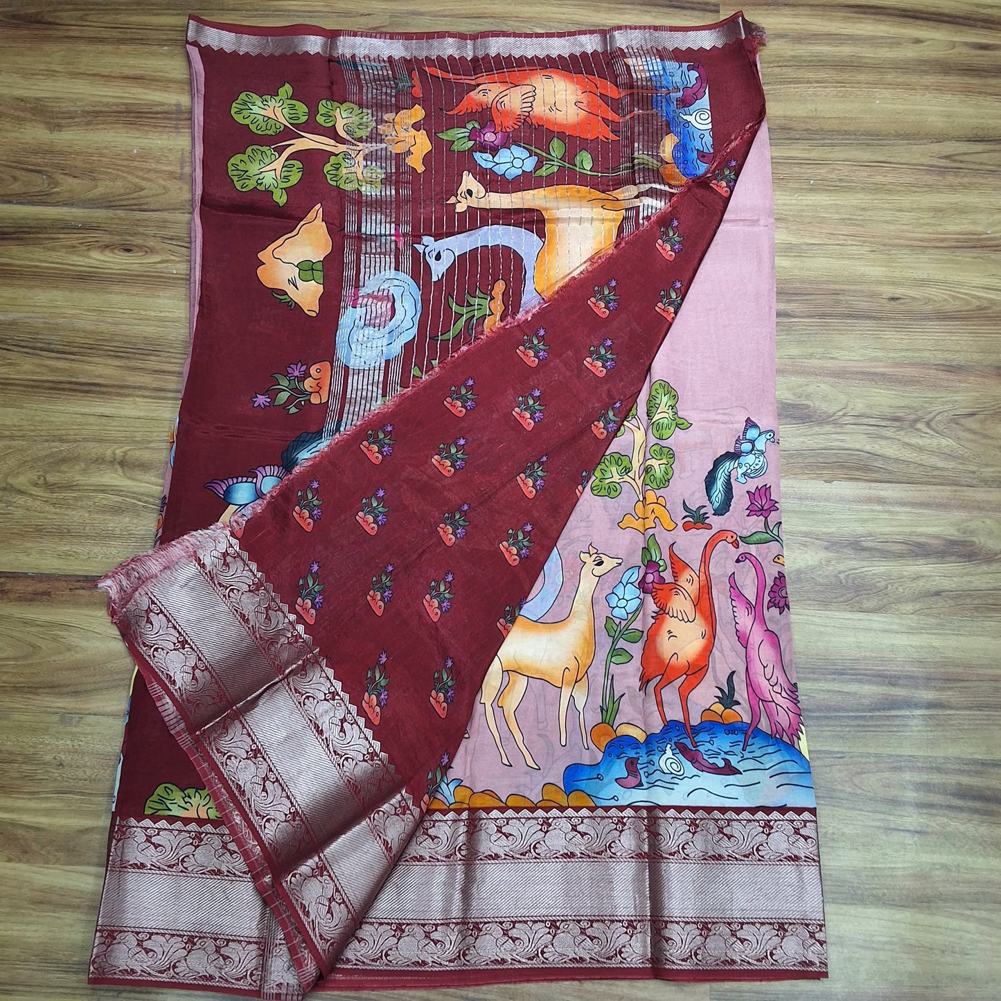 Mangalagiri Silk Digital Print Big boarder Sarees RS003-17