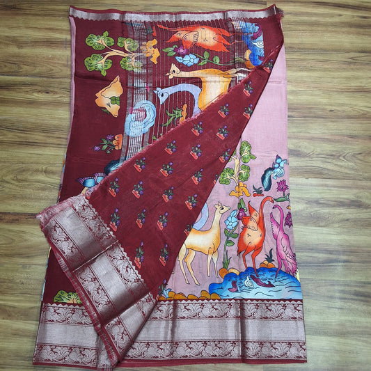 Mangalagiri Silk Digital Print Big boarder Sarees RS003-17