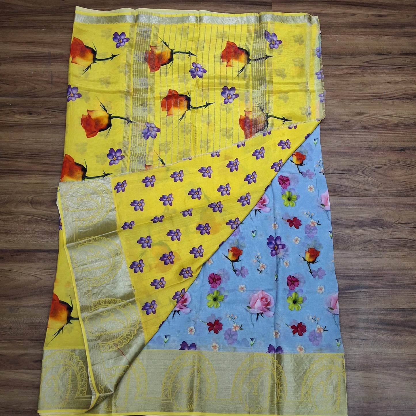 Mangalagiri Silk Digital Print Big boarder Sarees RS003