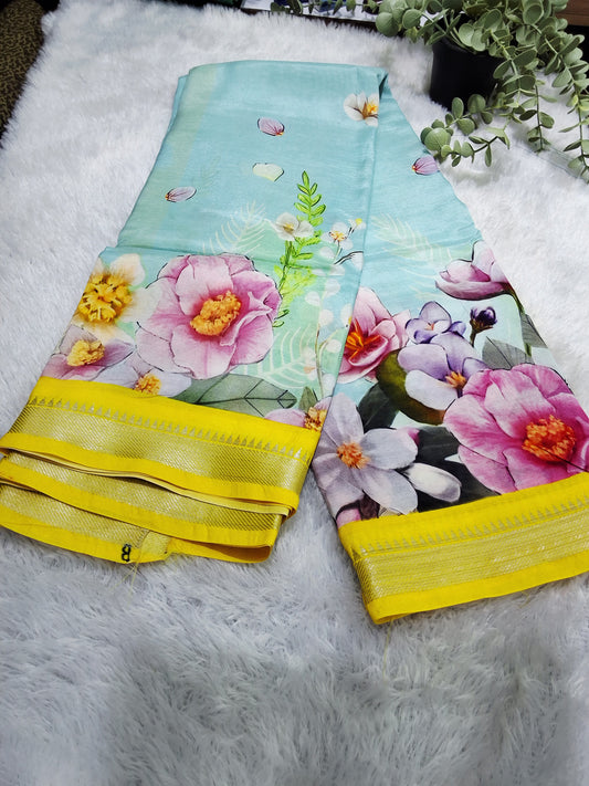 Rs0075-2 Mangalagiri pattu handloom digital print sarees